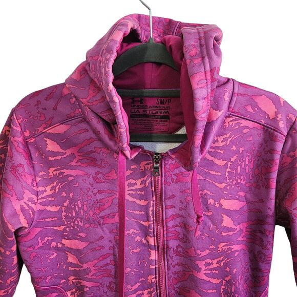 Under Armour Women's S Storm Full Zip Hoodie Purple Pink Animal Print Swirl - Picture 3 of 6
